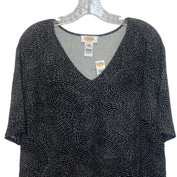 Vintage Talbots Vneck Top Woman 1X Black White New Swirl Print - Picture 3 of 10